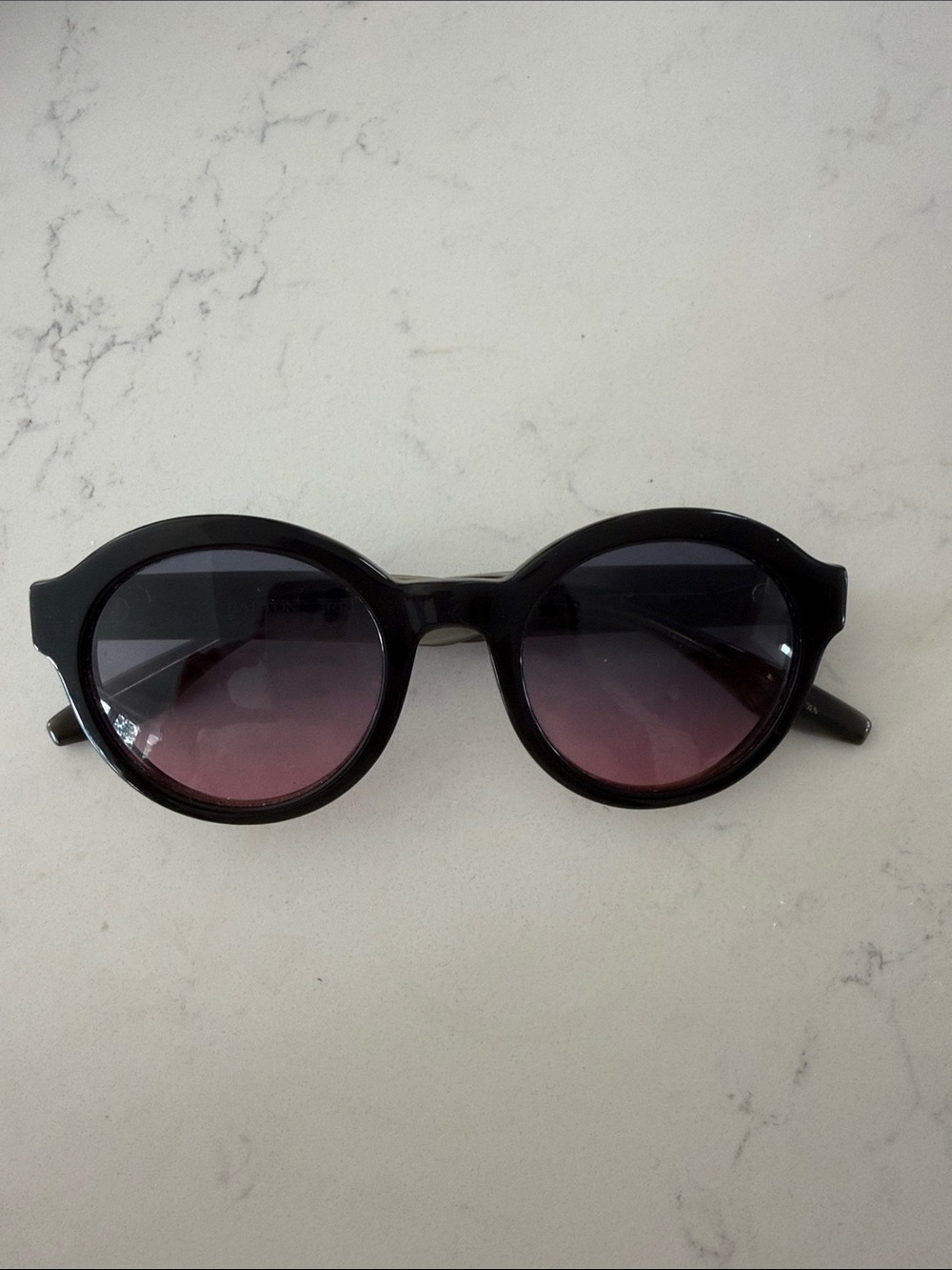 Barton Perreira Black Round Sunglasses with Purple-Gradient Lenses